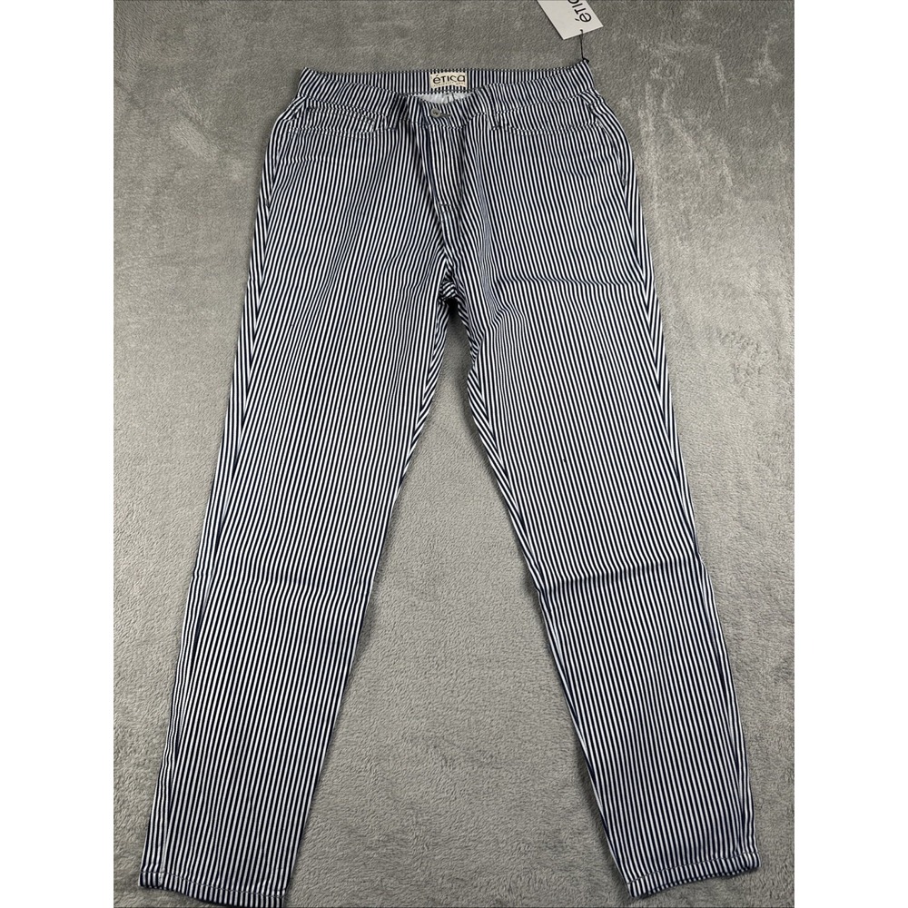 NWT Etica Women's Striped Mid Rise Front Zip Skinny‎ Jeans Navy/White Size 4